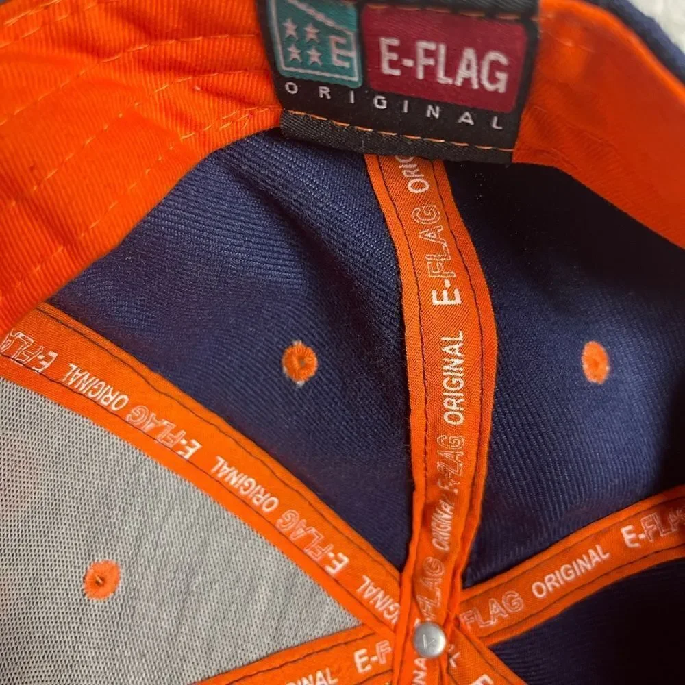 E-Flag Chicago snap back Navy Blue and orange cap adjustable back strap.